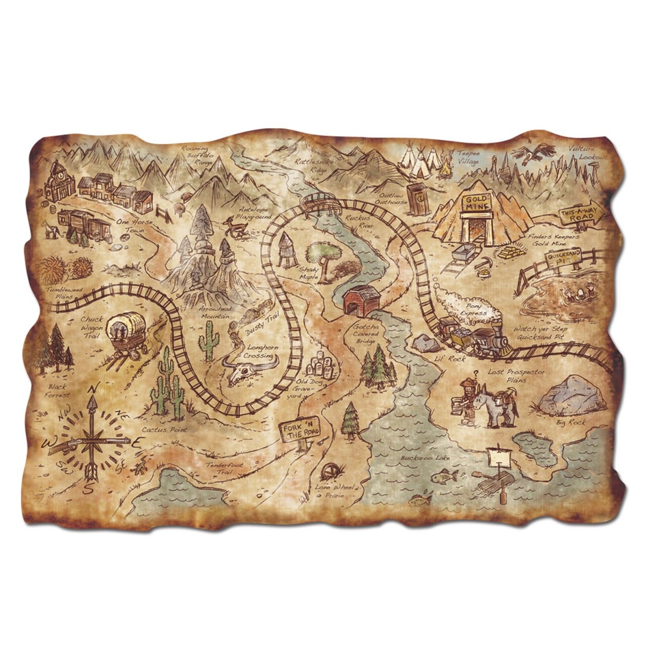Party Central Club Pack of 12 Brown and Gray "GOLD MINE" Treasure Party Map Decors 18"
